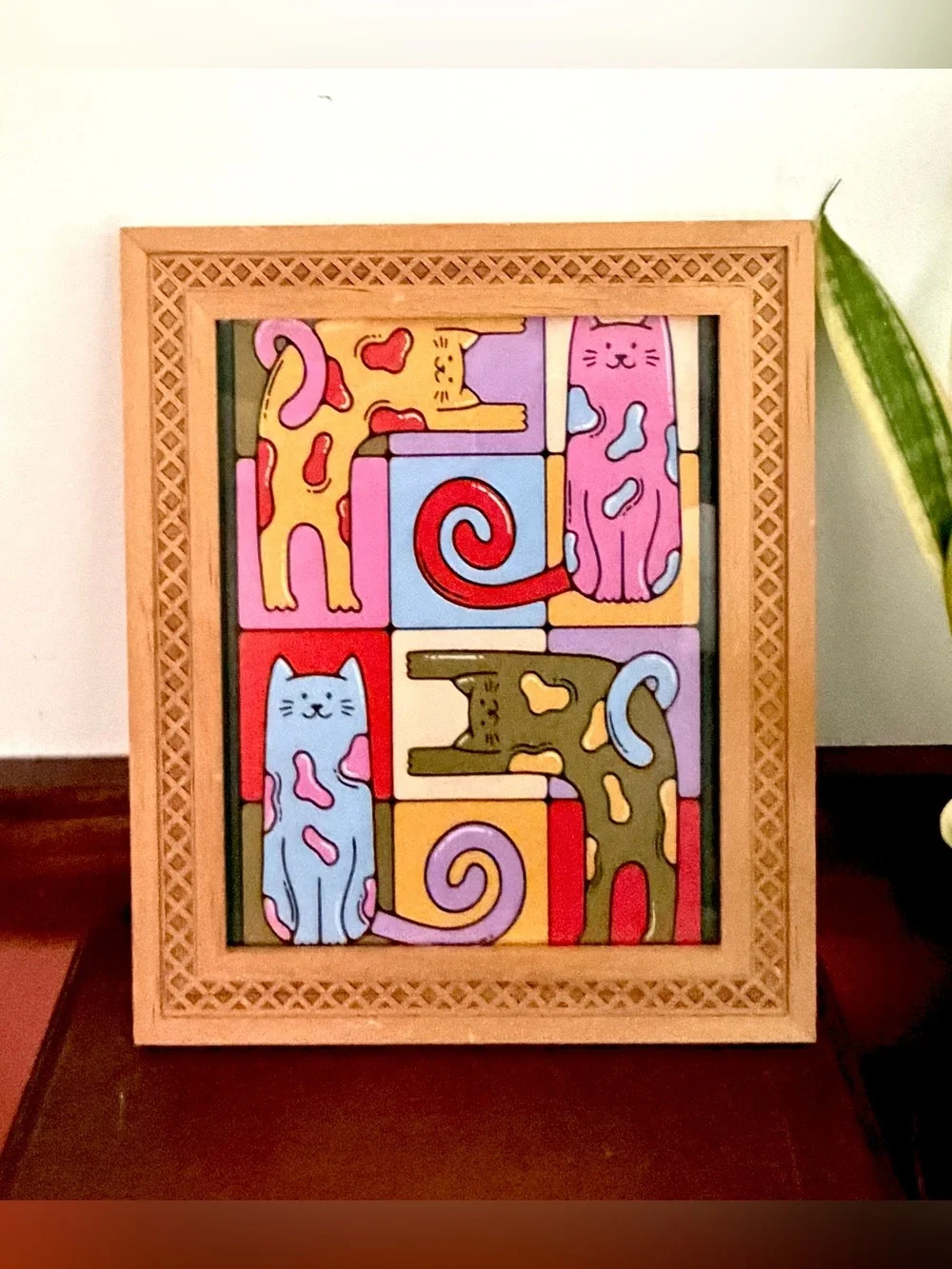 Colorful Trippy Cat Canvas Art Print Groovy Wood Framed Wall Hanging Art Kitty